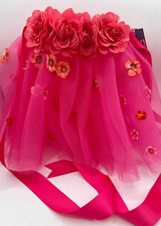 13" Petals Belted Decorated Tutu in Hot Pink