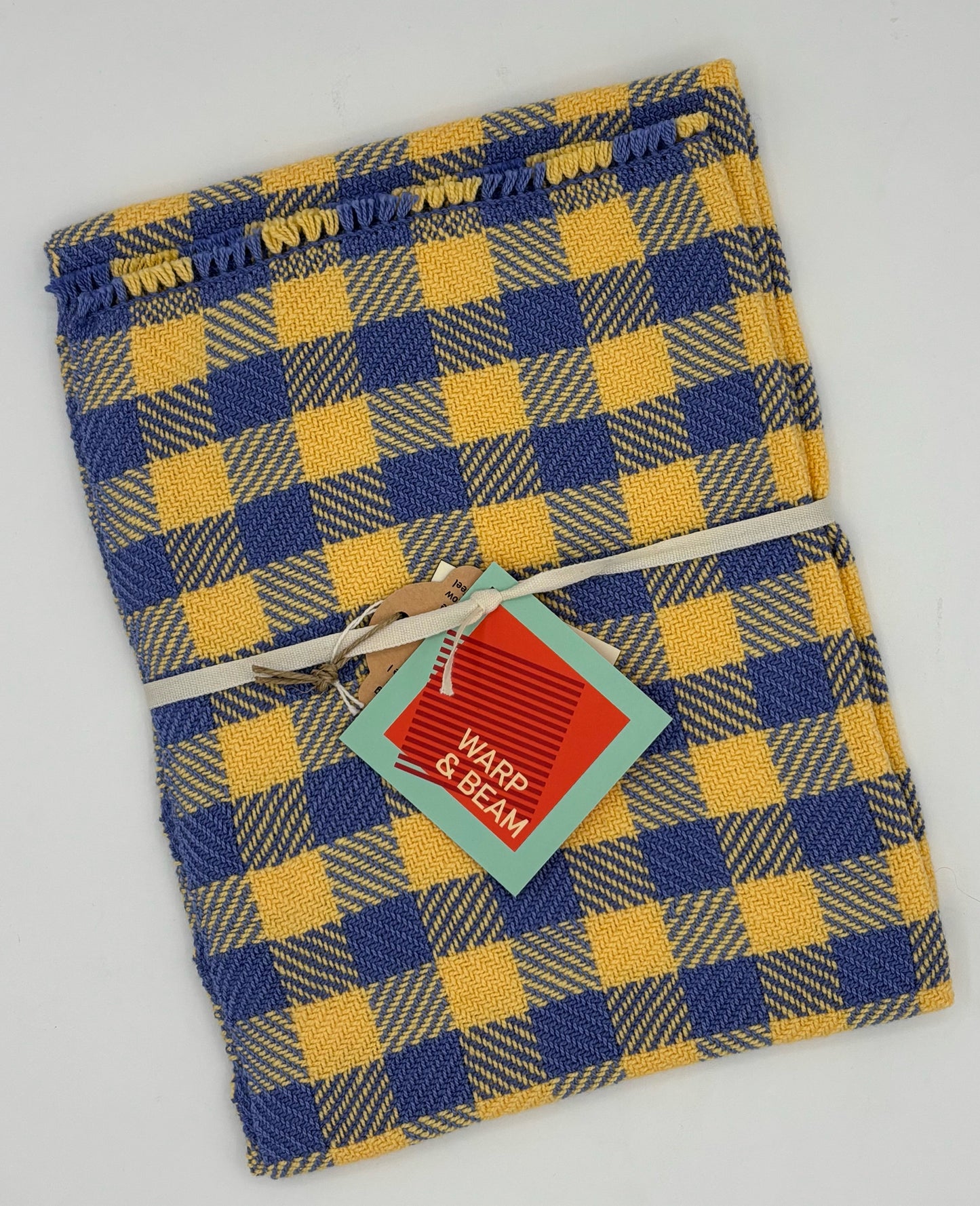 Hand Woven Checkerboard Towel - Periwinkle & Yellow