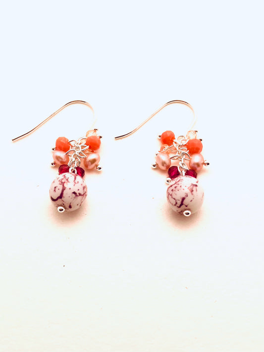 Sterling Silver Earrings with Pearls & Glass Beads