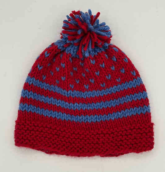 6-12 M Red and Denim Acrylic Knit Beanie