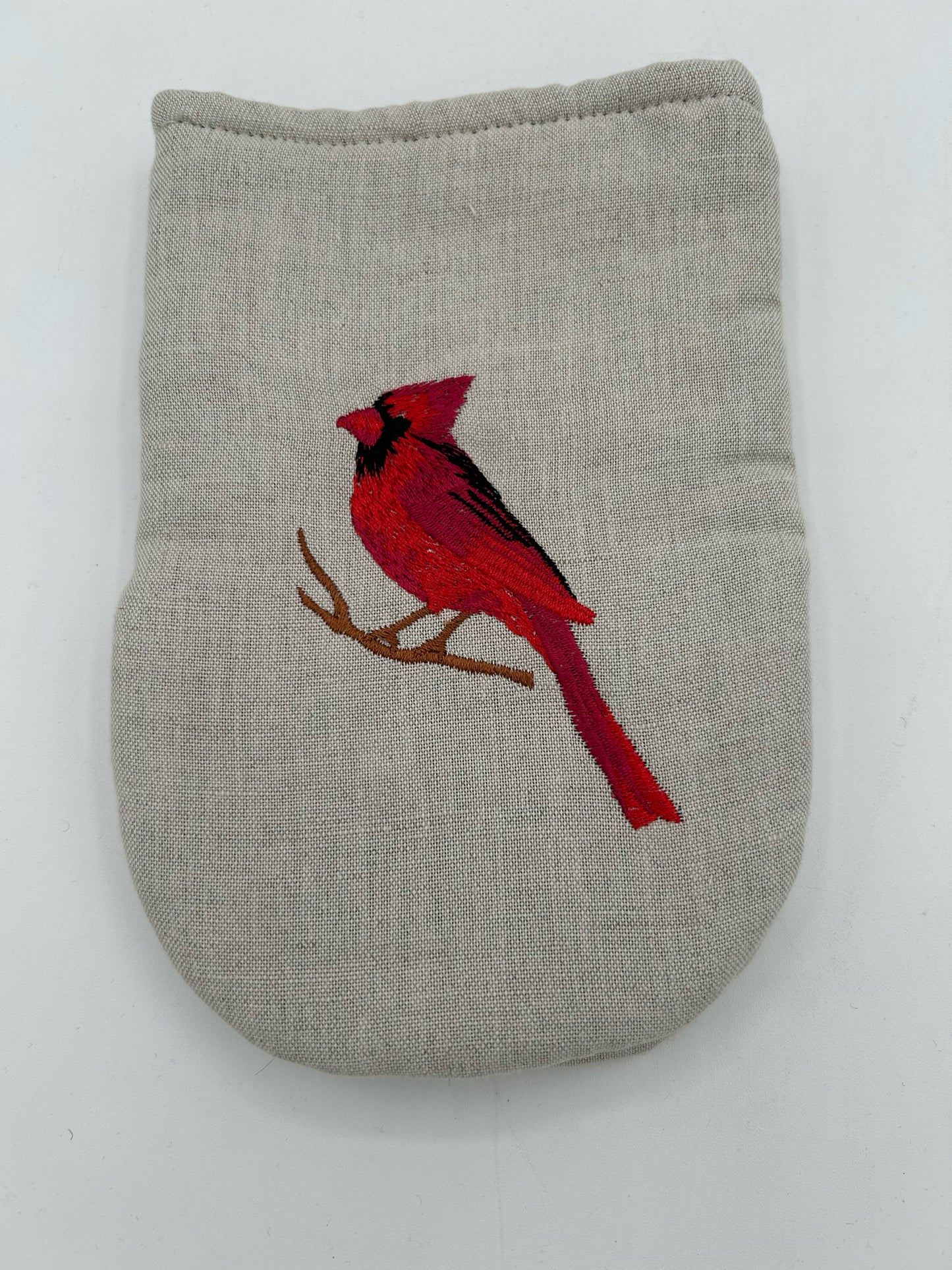 Linen Oven Mitt with Embroidered Cardinal