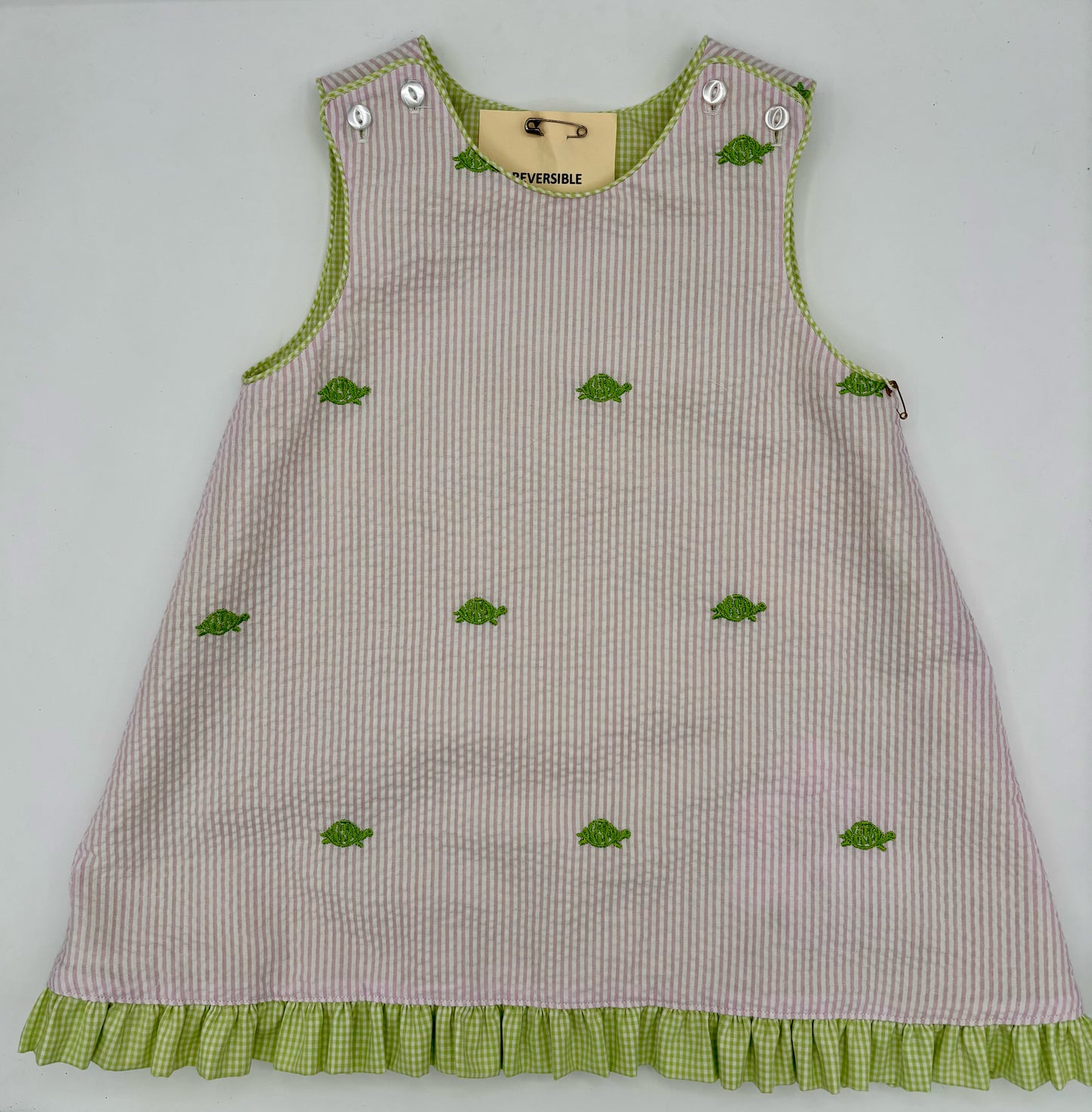 2 Y Dress - Pink/Lime Green Reversable SeerSucker