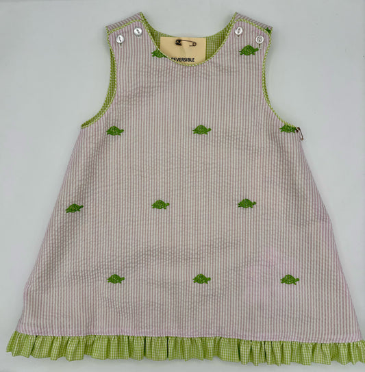 2 Y Dress - Pink/Lime Green Reversable SeerSucker