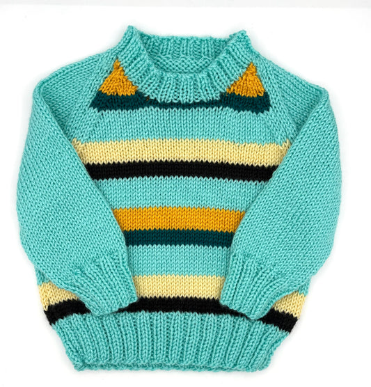 2 Y Aqua, Gold, and Blue Strip Acrylic Pullover