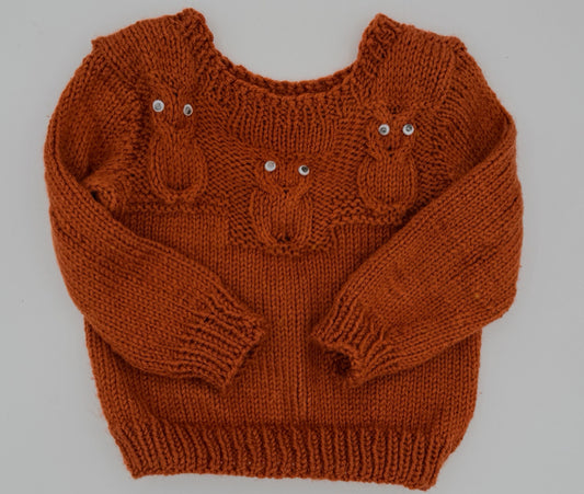 12-18 M Terracotta Acrylic Knit Owl Pullover