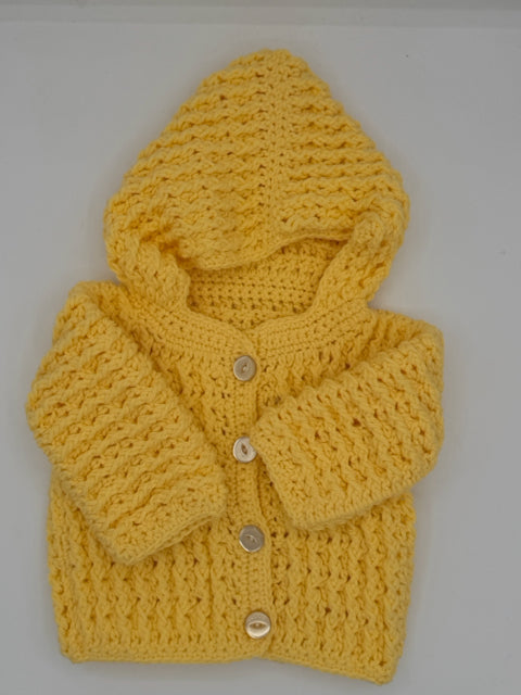 12 M Yellow Acrylic Crochet Cardigan with Hood