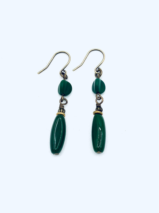 German Glass Earrings, Green Color