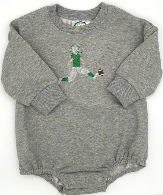 12 M Onesie Sweatshirt Long Sleeve - Cream w/Green & White Football Player
