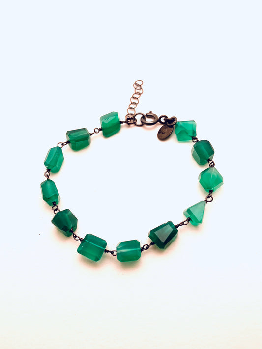 Green Onyx Bracelet in Oxidized Sterling Silver