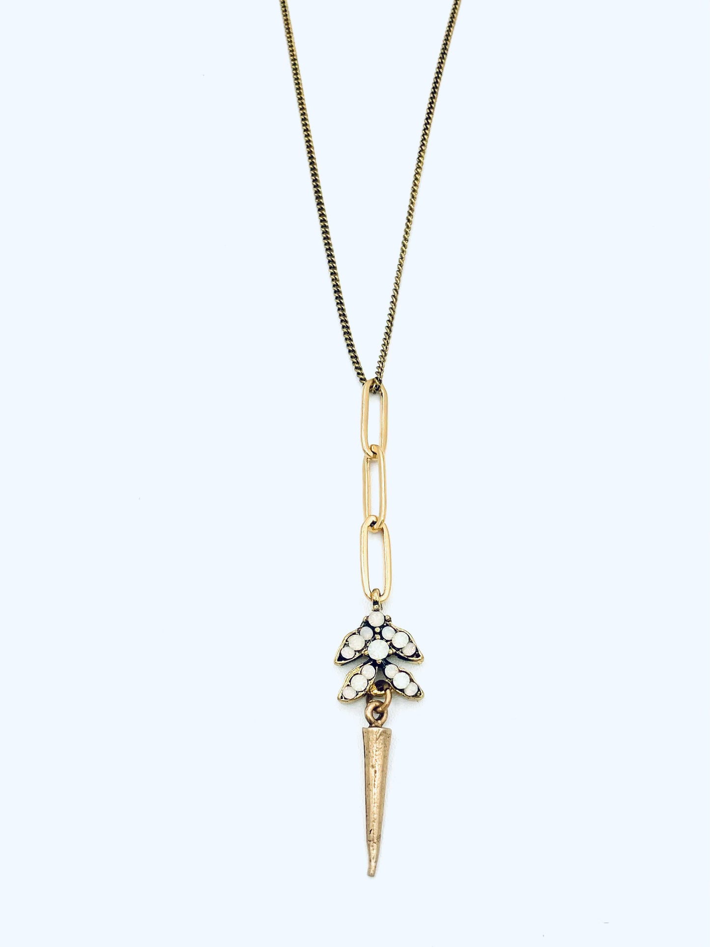 Long Chain with Crystals and Spike Necklace