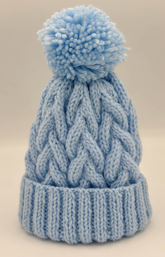 3-5 Y Blue Acrylic Pom Pom Hat