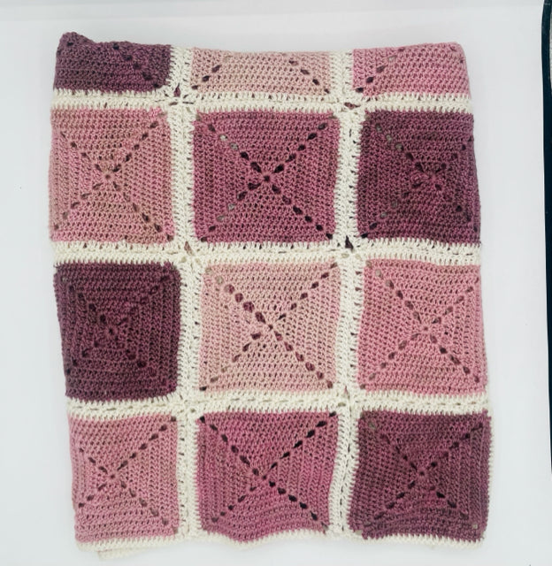 Pink and Lilac Merino Blend Crocheted Granny Square Crib Blanket