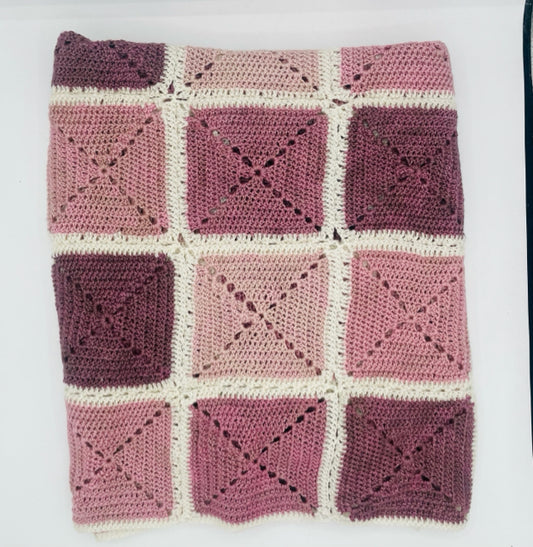 Pink and Lilac Merino Blend Crocheted Granny Square Crib Blanket