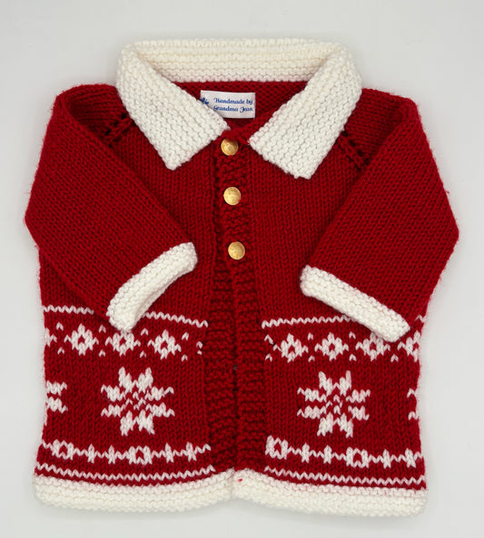 6-12 M Red and White Snowflake Knit Coat