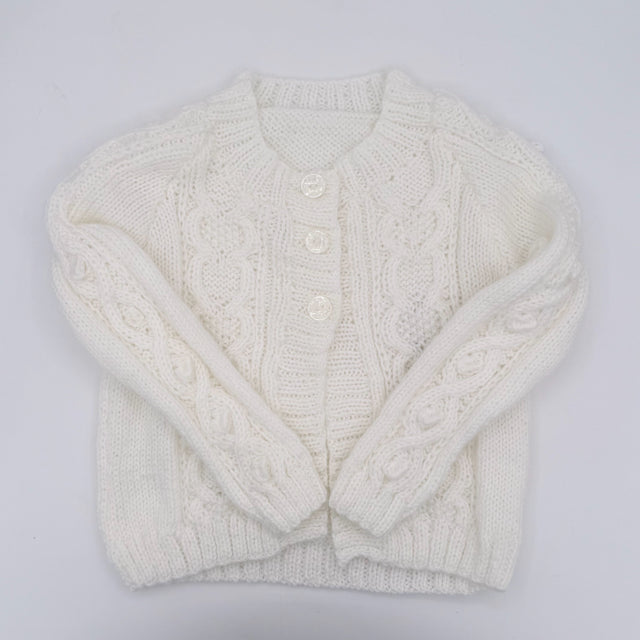 2-3 Y White Acrylic Knit Cardigan with Three Buttons