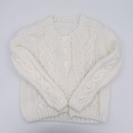 2-3 Y White Acrylic Knit Cardigan with Three Buttons