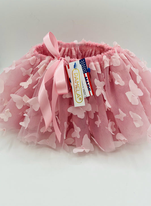 7" Vintage Pink Butterfly Trim Tutu