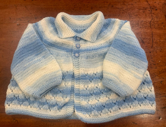 12-18 M Blue and White Acrylic Knit Matinee Coat