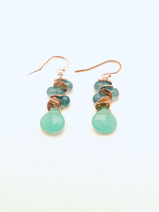 Aqua Chalcedony Earrings with Aqua Apatite and Gold Vermeil
