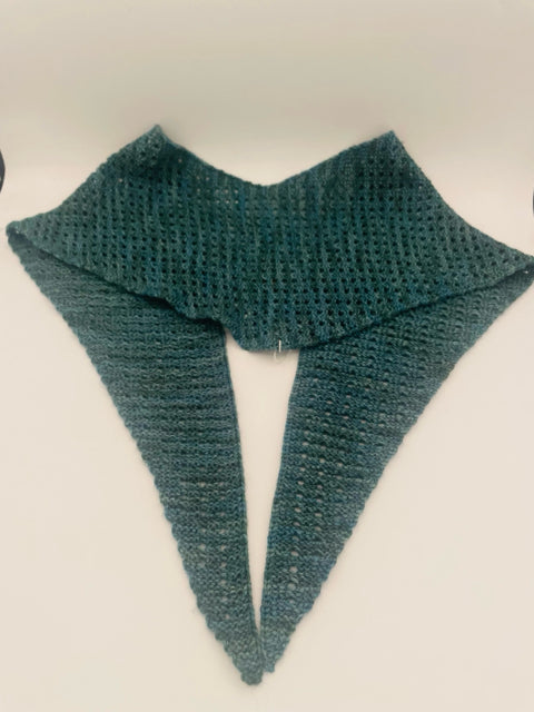 Sea Blue-Green Wool, Silk, and Bamboo Blend Crochet Triangle Shawlette