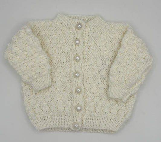 6-12 M White Acrylic Knit Cardigan with Bobbles