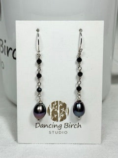 Black Spinal, Black Pearl & Sterling Silver Earrings