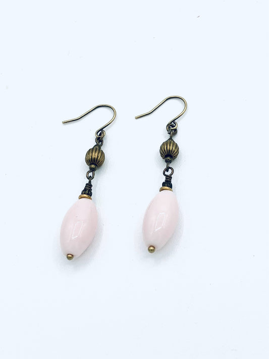 German Glass  Earrings, Pink Color