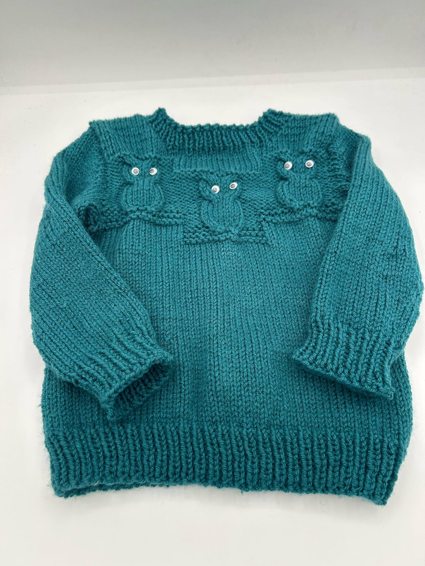 Owl pullover sweater teal green size 3-4 years