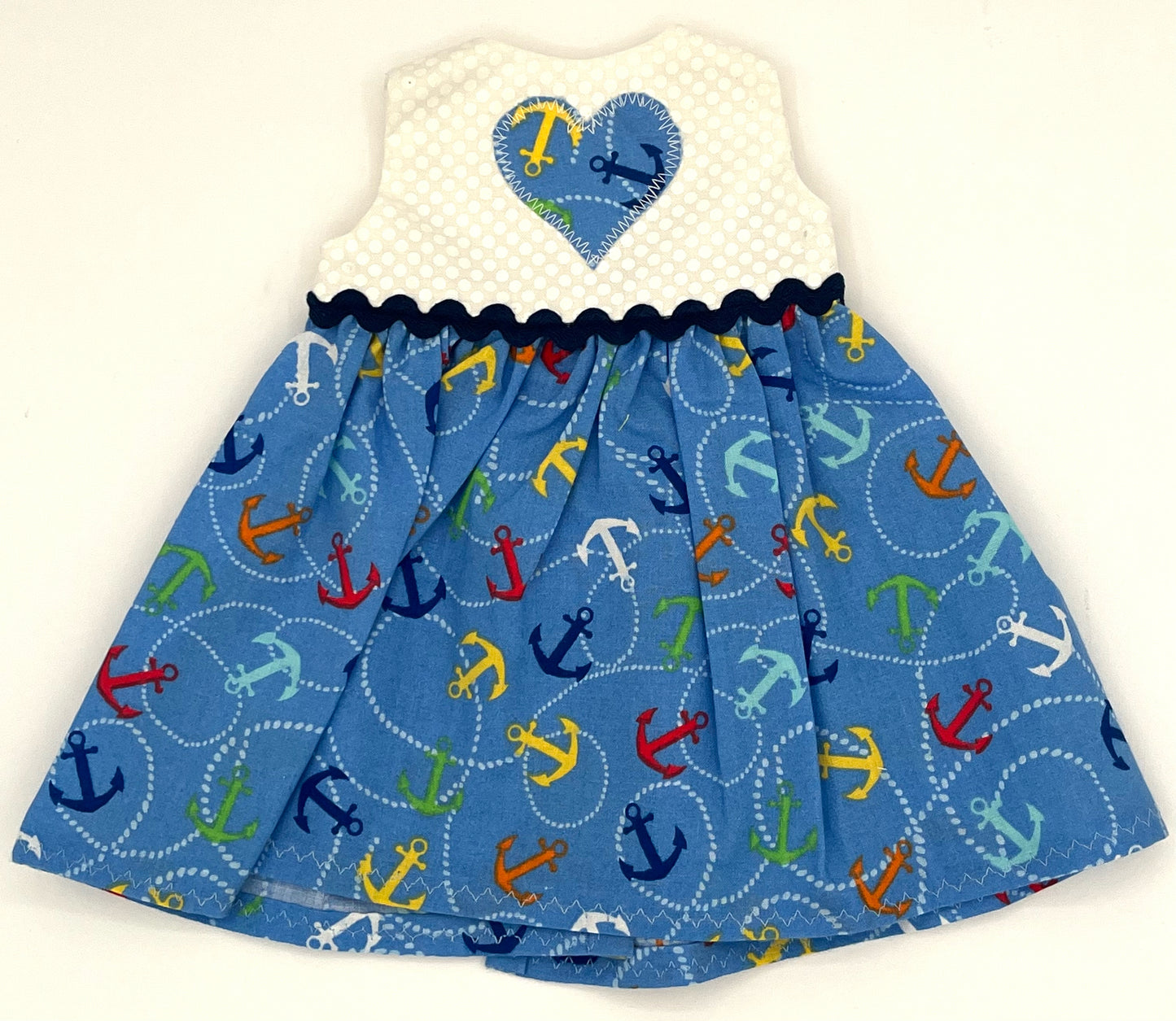Blue Anchor Sleeveless Dress with Navy Trim for 18" Doll