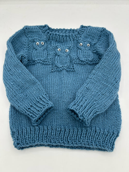 Owl pullover sweater Dresden blue size 1-2 years