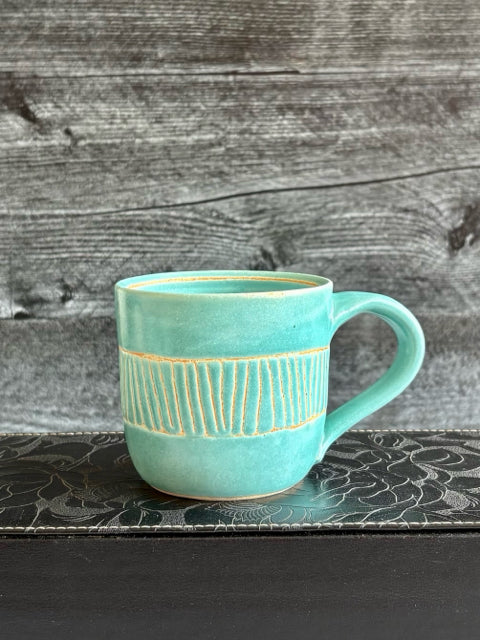 Robin Egg Blue Mug with Vertical Lines