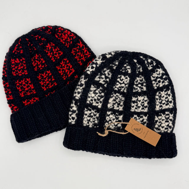 M/L Window Pane Cashmere and Wool Knit Hat