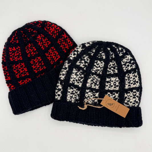 M/L Window Pane Cashmere and Wool Knit Hat