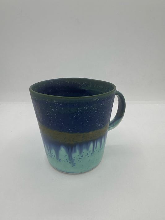 Porcelain Dark Blue, Robin Egg, and Mustard Multi Glazed Mugs