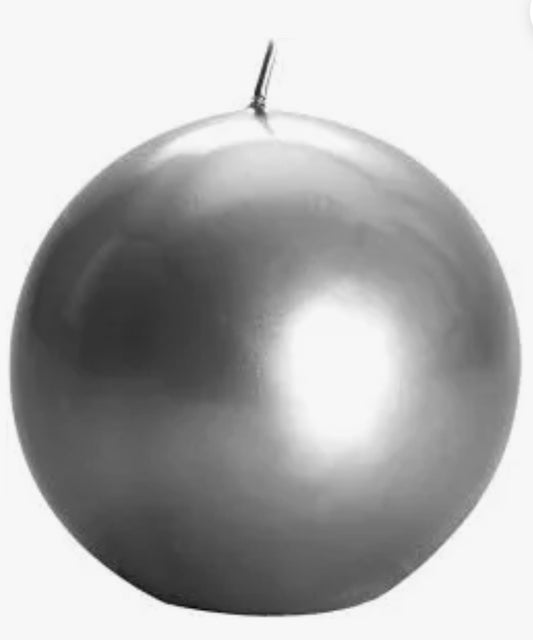 Meloria Lacquered Ball Candle Hand Finished in Silver