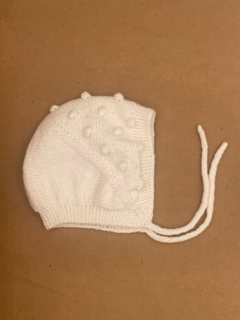 3-6 M Cotton Knit Baby Bonnet with Bobbles and tie