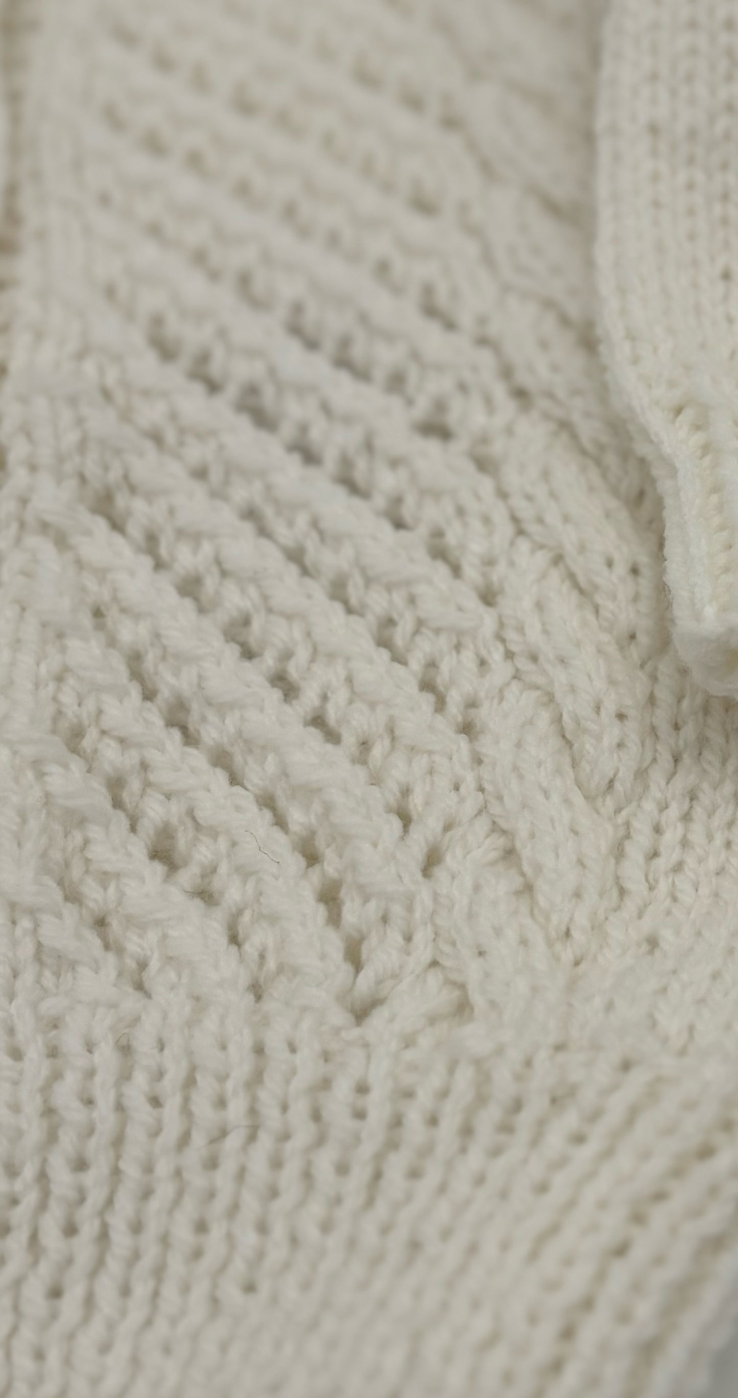 6-12 M White Acrylic Knit Cardigan with Lace Panels