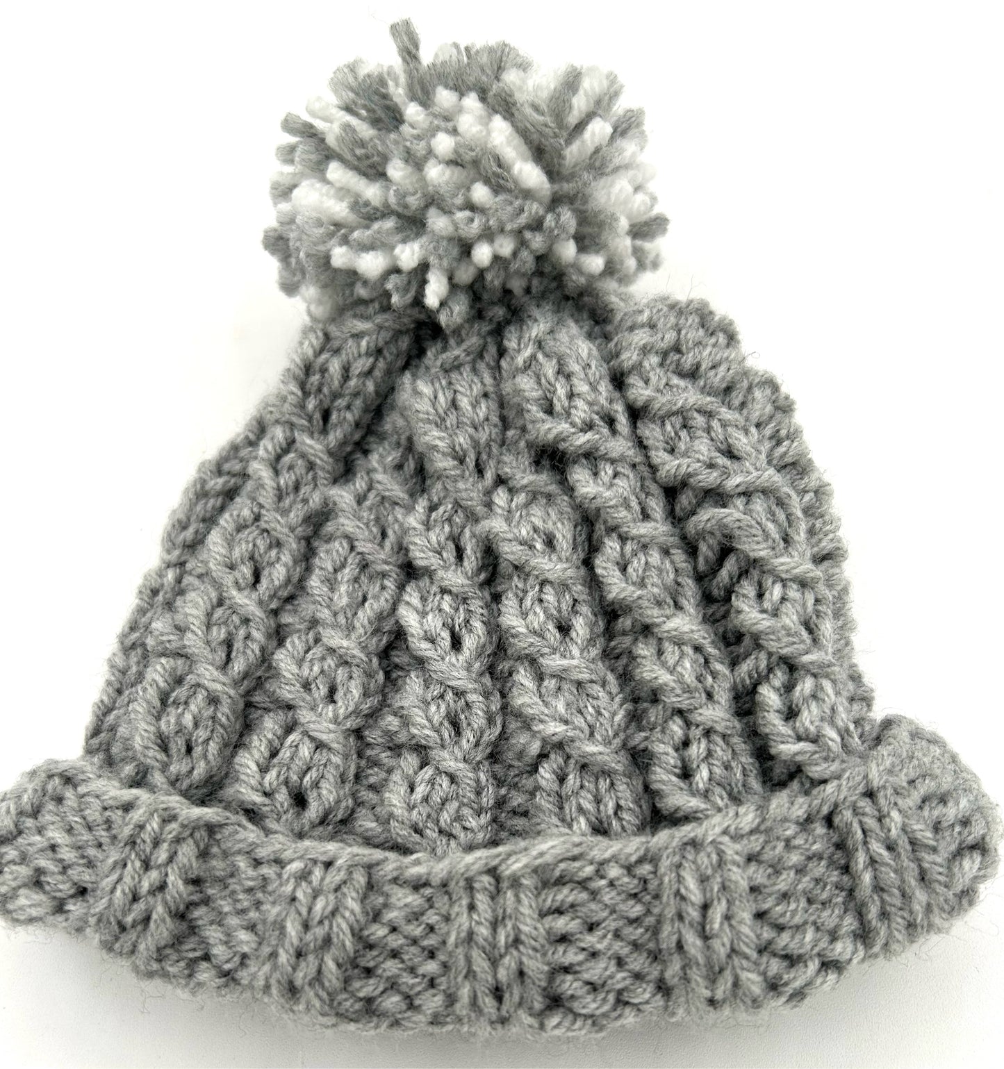 6-12 M - Handknit Gray Cable Hat