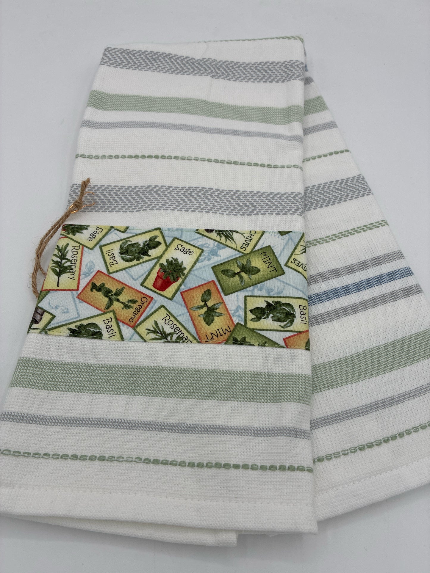 White Striped Towels with Seed Packet Trim