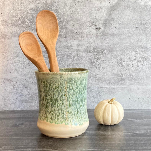 Pearl & Green Glazed Utensil Holder