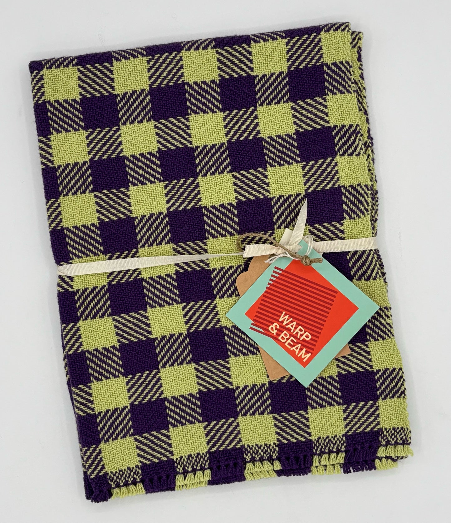 Hand Woven Checkerboard Towel - Purple & Apple