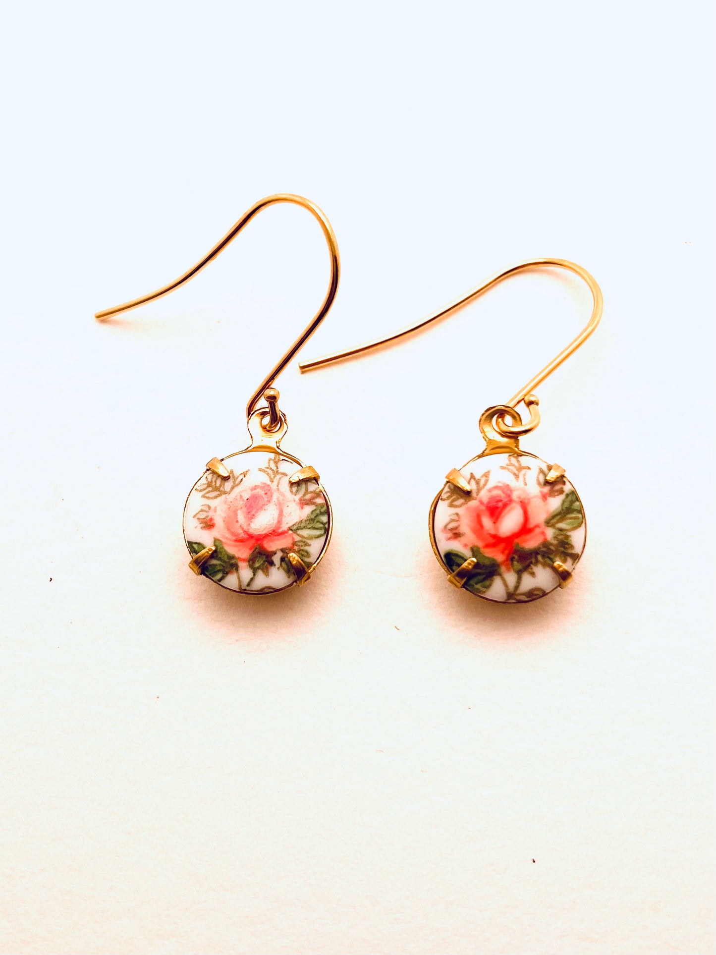 Vintage Rose Cabochon Earrings, Large, Pink Rose