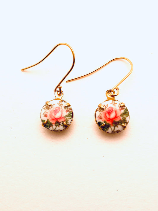 Vintage Rose Cabochon Earrings, Large, Pink Rose
