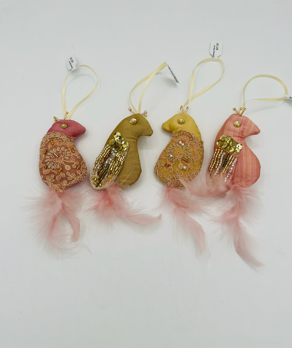 Bird Ornament with Beads and Feathers