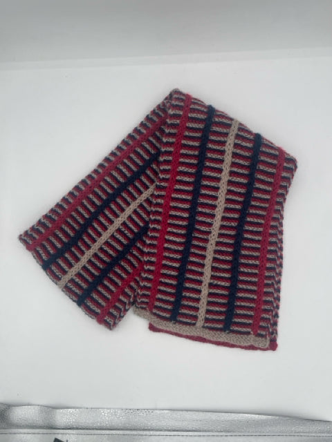 Navy, Red, and Tan Merino Wool Knit Scarf
