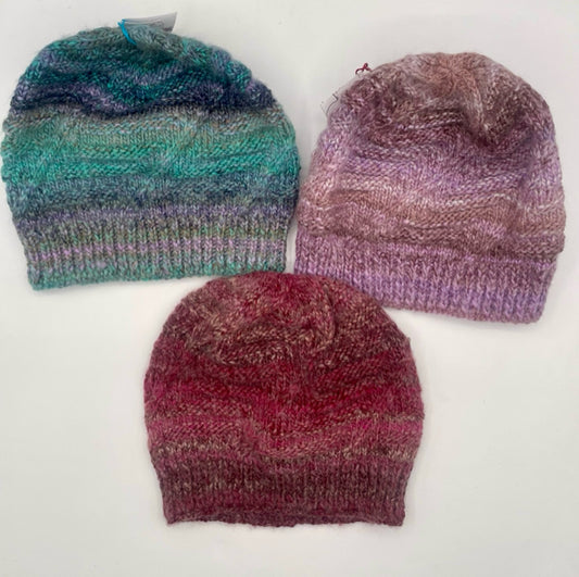 Adult Small/Medium Wool Blend Diagnonal Texture Knit Beanie