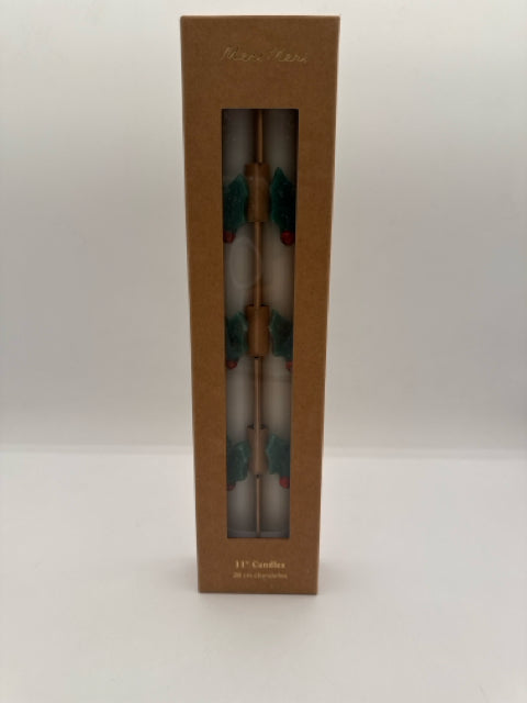 Set of Two Holly Tapered Candles