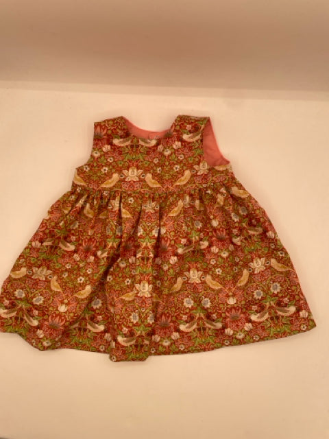 0-3 M Coral Strawberry Thief Sleeveless Dress
