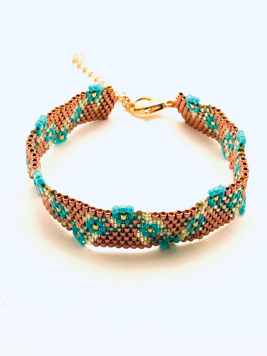 Beaded Garland Bracelet, Copper with Turquoise
