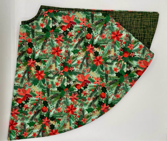 Green and Gold Poinsettia on Metallic Green Christmas Tree Skirt